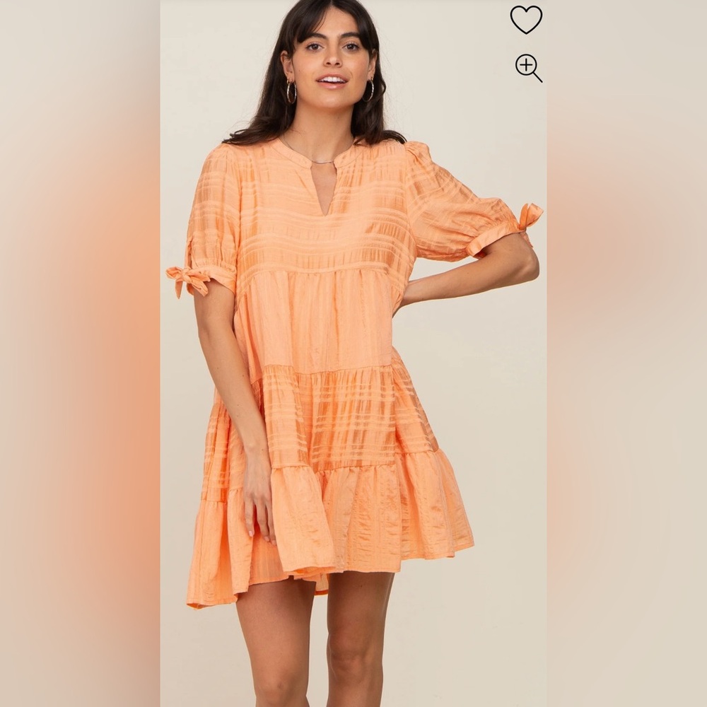 Talulah | Orange Textured V-Neck Tiered Dress - Picture 5 of 8